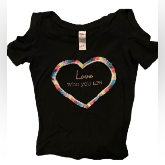 Justice Other - Black Heart Embroidered Girls Top